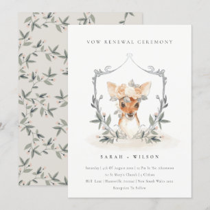 Tarjeta De Agradecimiento Elegante Escudo de flores de ciervo lindo invitaci