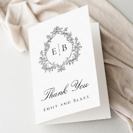Tarjeta De Agradecimiento Elegante Escudo de Monograma Boda Gracias