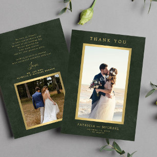 Tarjeta De Agradecimiento Elegante esmeralda verde oro foto boda 