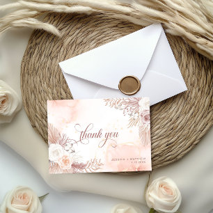 Tarjeta De Agradecimiento Elegante Estilo Boho Rosa Floral Rosa Rosa