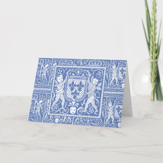 Tarjeta De Agradecimiento Elegante estilo renacentista medieval azul y blanc (Anverso)