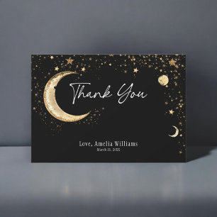 Tarjeta De Agradecimiento Elegante Estrella Celestial Dorada Negra