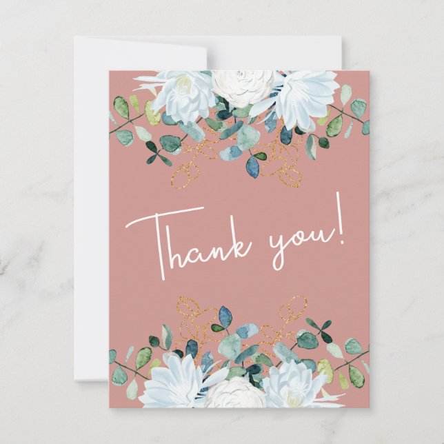 Tarjeta De Agradecimiento Elegante eucalipto boda de foto de flores blancas (Anverso)