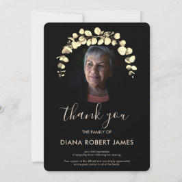 Tarjeta De Agradecimiento Elegante Eucalipto de Oro Negro Simpatía de la fot