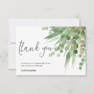 Tarjeta De Agradecimiento Elegante eucalipto de oro verde deja foto manuscri