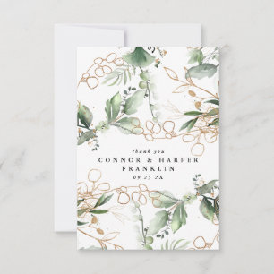 Tarjeta De Agradecimiento Elegante Eucalipto dorado embellecido No foto
