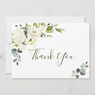 Tarjeta De Agradecimiento Elegante Eucalipto Floral de rosas blancas