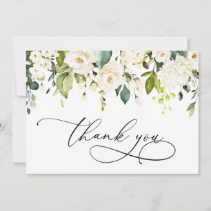 Tarjeta De Agradecimiento Elegante Eucalipto Floral de rosas blancas