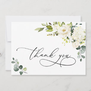 Tarjeta De Agradecimiento Elegante Eucalipto Floral de rosas blancas