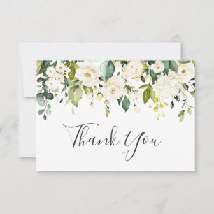 Tarjeta De Agradecimiento Elegante Eucalipto Floral de rosas blancas
