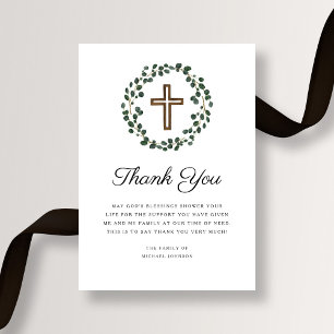 Tarjeta De Agradecimiento Elegante Eucalipto Funeral Religioso Cruzado