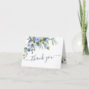 Tarjeta De Agradecimiento Elegante Eucalipto Rosas azules Floral Botánica