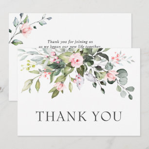 Tarjeta De Agradecimiento Elegante Eucalipto Rosas Rosadas Florales