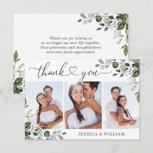 Tarjeta De Agradecimiento Elegante eucalipto verde 3 FOTOS Boda