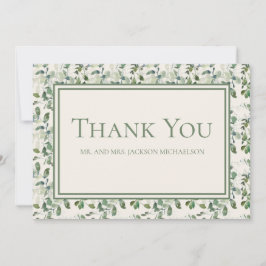 Tarjeta De Agradecimiento Elegante Eucalipto verde sabio deja Boda crema