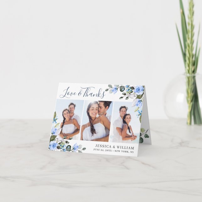 Tarjeta De Agradecimiento Elegante Eucalyptus Dusty Blue Rosas Simple 3 FOTO (Anverso)