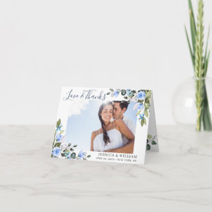 Tarjeta De Agradecimiento Elegante Eucalyptus Dusty Blue Rosas Simple FOTO