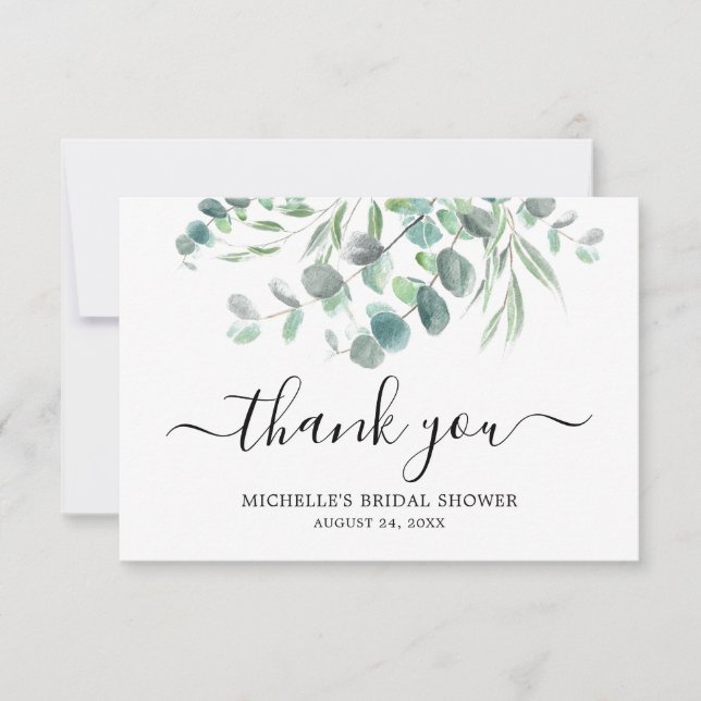 Tarjeta De Agradecimiento Elegante Eucalyptus Green Foliage Bridal Shower (Anverso)