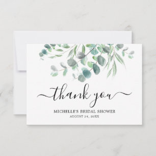 Tarjeta De Agradecimiento Elegante Eucalyptus Green Foliage Bridal Shower