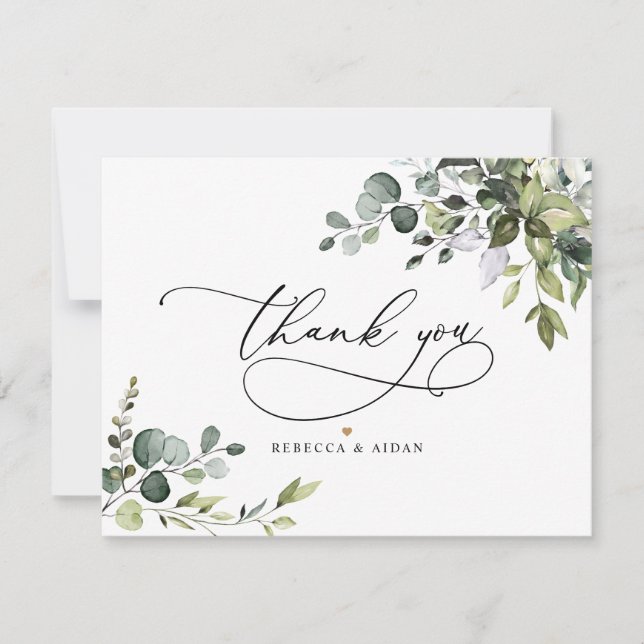 Tarjeta De Agradecimiento Elegante Eucalyptus Greenery Boda (Anverso)