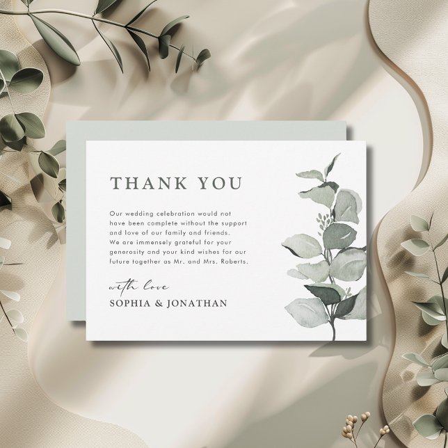 Tarjeta De Agradecimiento Elegante Eucalyptus Greenery Boda (Elegant Eucalyptus Wedding Thank You Card)