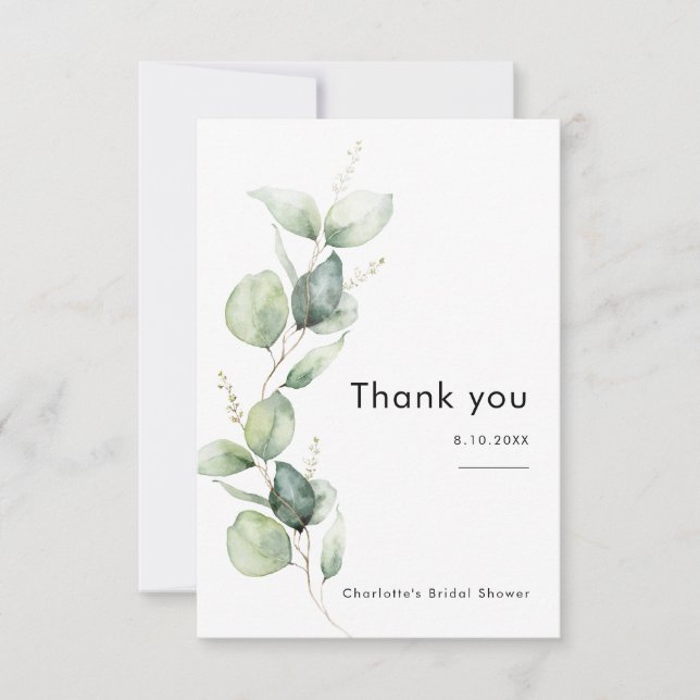 Tarjeta De Agradecimiento Elegante Eucalyptus Greenery Bridal Shower (Anverso)
