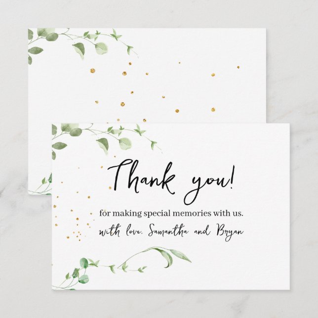 Tarjeta De Agradecimiento Elegante Eucalyptus Greenery Watercolor (Anverso / Reverso)