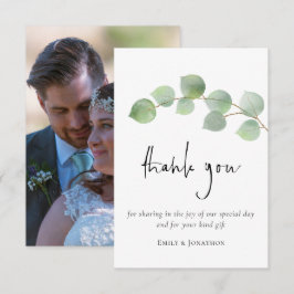 Tarjeta De Agradecimiento Elegante Eucalyptus Leaf Script Photo You