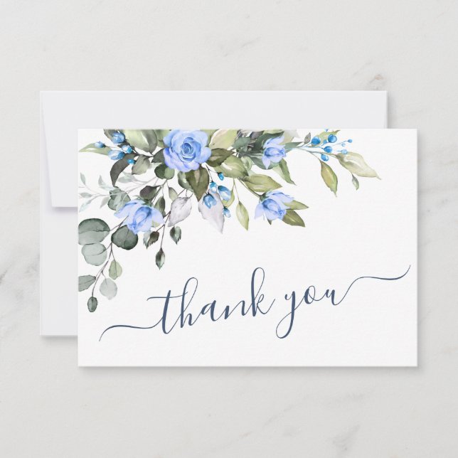 Tarjeta De Agradecimiento Elegante Eucalyptus Rosas azules vegetación (Anverso)