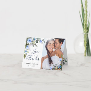 Tarjeta De Agradecimiento Elegante Eucalyptus Rosas turbios azules FOTO simp