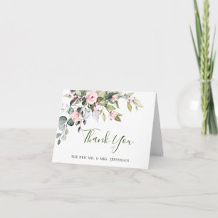 Tarjeta De Agradecimiento Elegante Eucalyptus Rubor Rosa Rosa Boda Boho
