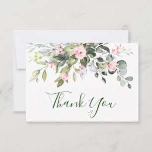 Tarjeta De Agradecimiento Elegante Eucalyptus Rubor Rosa Rosa Boda Floral