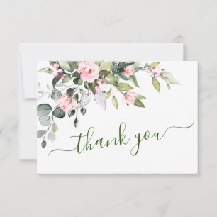 Tarjeta De Agradecimiento Elegante Eucalyptus Rubor Rosas Floral