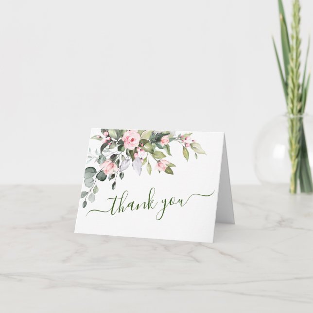 Tarjeta De Agradecimiento Elegante Eucalyptus Rubor Roses rosas rosas (Anverso)