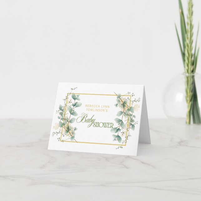 Tarjeta De Agradecimiento Elegante Eucalyptus Sexo Neutral Baby Shower (Anverso)