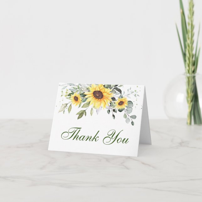 Tarjeta De Agradecimiento Elegante Eucalyptus Sunflowers Greeneration (Anverso)