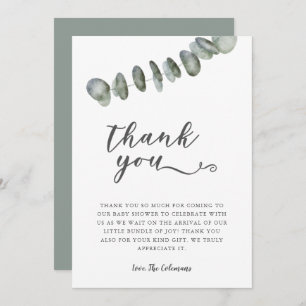 Tarjeta De Agradecimiento Elegante Eucalyptus Watercolor deja Baby Shower