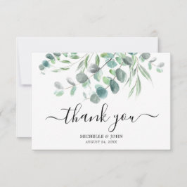 Tarjeta De Agradecimiento Elegante Eucalyptus Watercolor Name Boda