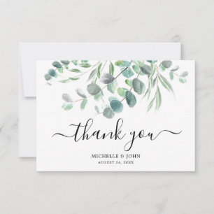 Tarjeta De Agradecimiento Elegante Eucalyptus Watercolor Script Boda