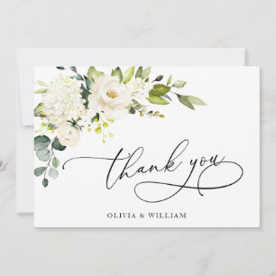 Tarjeta De Agradecimiento elegante Eucalyptus White Roses Floral