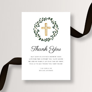 Tarjeta De Agradecimiento Elegante Eucalyptus Wreath Funeral de la Cruz Reli