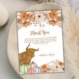 Tarjeta De Agradecimiento Elegante Fall Boho Floral Highland Cow Baby Shower