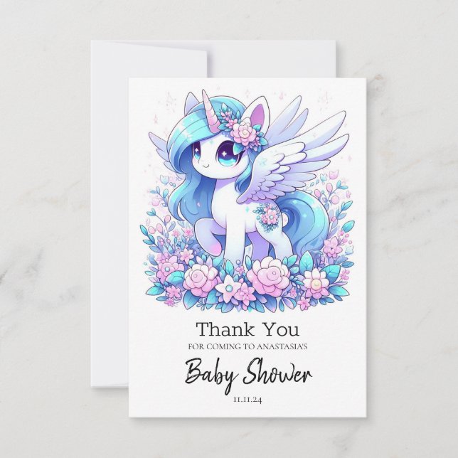 Tarjeta De Agradecimiento Elegante Fantasy Unicorn Baby Shower (Anverso)