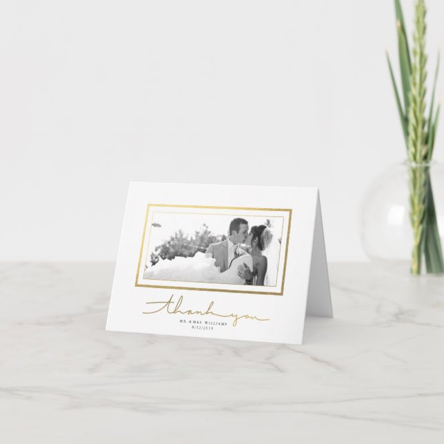 Tarjeta De Agradecimiento Elegante Faux Gold Frame Photo You Card (Anverso)