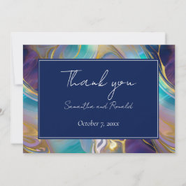Tarjeta De Agradecimiento Elegante Faux Gold y Blue Opal Stone Swirly