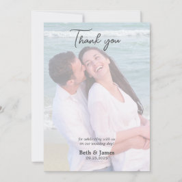 Tarjeta De Agradecimiento Elegante Faux Vellum Photo Beach Wedding Gracias