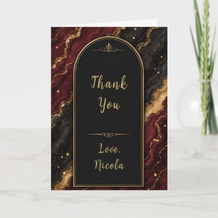 Tarjeta De Agradecimiento Elegante fiesta de 21 años en negro y rojo burgund