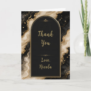 Tarjeta De Agradecimiento Elegante Fiesta de 21 Cumpleaños en Negro y Dorado