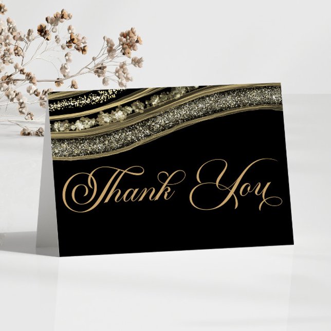 Tarjeta De Agradecimiento Elegante fiesta de cumpleaños de Black Gold Agate (Subido por el creador)