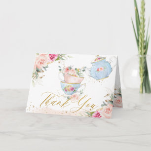 Tarjeta De Agradecimiento Elegante Fiesta de Cumpleaños de Té Alto Floral Ro